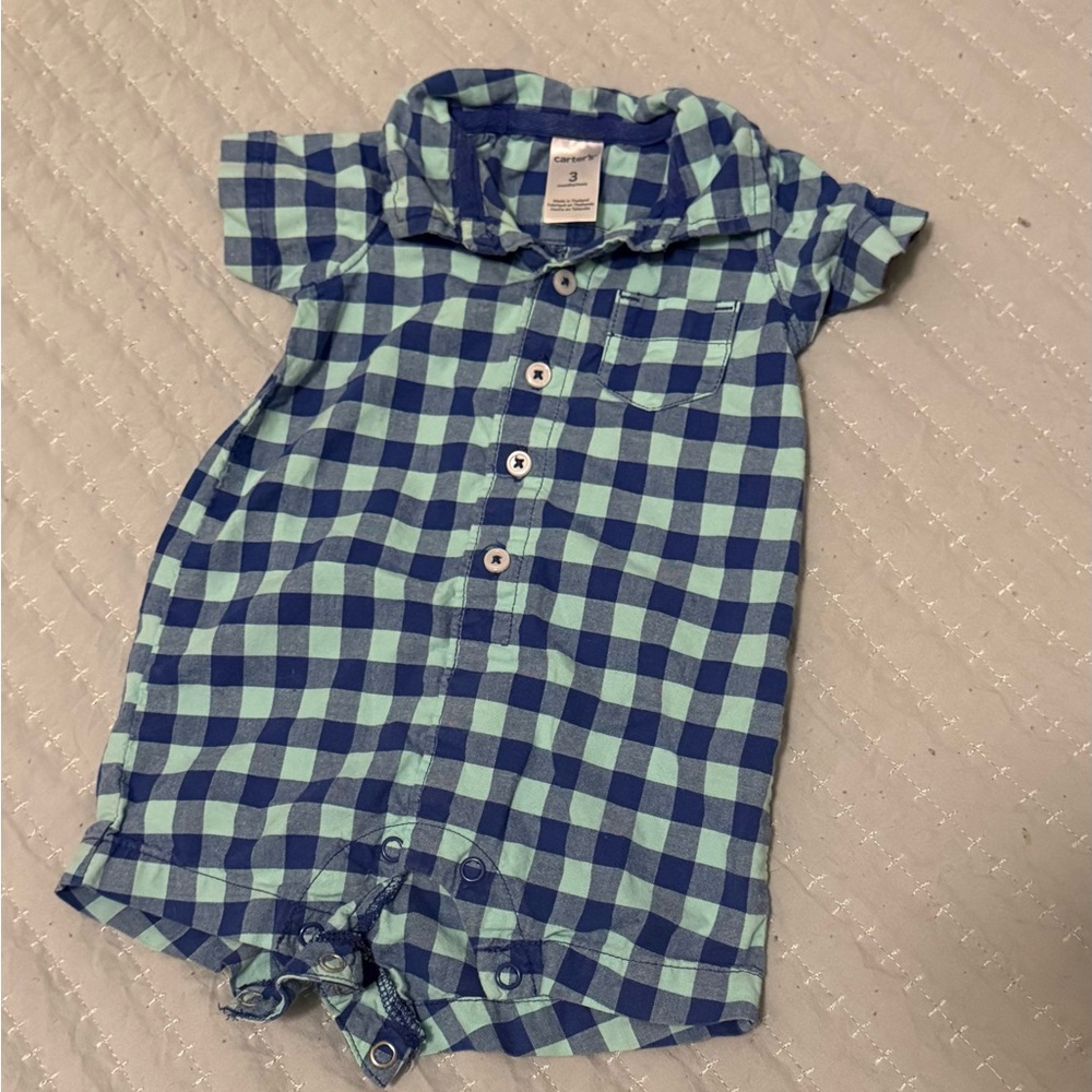 Carter's Blue and Teal Plaid Baby Romper